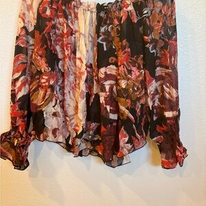 Elizabeth and James Floral Off-Shoulder Blouse in Black, Red, Pink and Brown